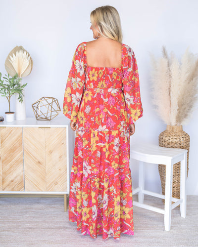 Kira Tiered Ruffle Floral Maxi Dress - Red