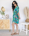 Adeline V-Neck Floral Babydoll Dress - Teal Multi