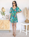 Adeline V-Neck Floral Babydoll Dress - Teal Multi