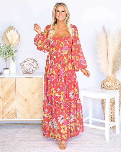 Kira Tiered Ruffle Floral Maxi Dress - Red