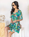 Adeline V-Neck Floral Babydoll Dress - Teal Multi