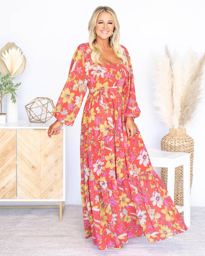 Kira Tiered Ruffle Floral Maxi Dress - Red