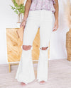 Lynn High Rise Distressed Frayed Hem Flares - White