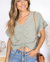 Drew Ruffle Sleeve Ruched Cropped Top - Sage