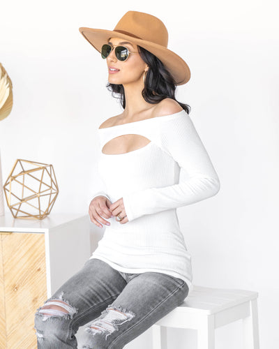 Millie Off Shoulder Ribbed Cutout Top - Off White