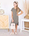 Stella Striped V-Neck Dress - Olive