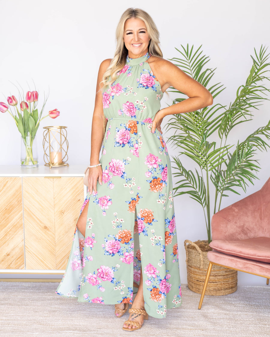 The Look Of Love Floral Maxi Dress - Sage
