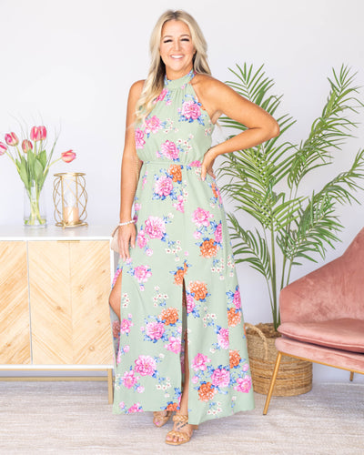 The Look Of Love Floral Maxi Dress - Sage