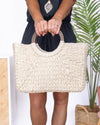 Alexis Wooden Handle Woven Handbag - Natural