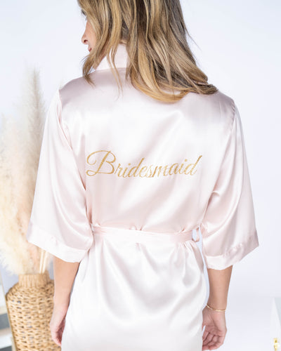 Bridesmaid Graphic Adjustable Tie Robe - Blush