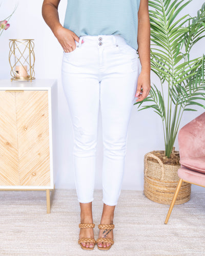 Ella High Rise Ankle Skinny Jeans - White