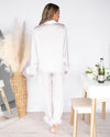 Trisha Button Down Feather Pom Pom Pajama Top - Off White