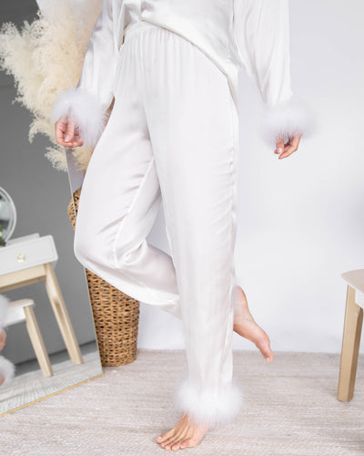 Trisha Feather Pom Pom Pajama Bottoms - Off White
