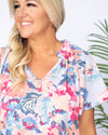 Macy V-Neck Floral Blouse - Dusty Blue