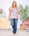 Macy V-Neck Floral Blouse - Dusty Blue