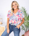 Macy V-Neck Floral Blouse - Dusty Blue