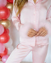 Trisha Button Down Feather Pom Pom Pajama Top - Candy Hearts Pink