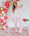 Trisha Button Down Feather Pom Pom Pajama Top - Candy Hearts Pink