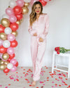 Trisha Button Down Feather Pom Pom Pajama Top - Candy Hearts Pink