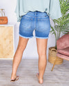 Saylor Mid Rise Button Fly Shorts - Medium Wash