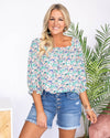 Lucy Ditsy Floral Back Tie Blouse - Green Multi