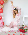 Trisha Button Down Feather Pom Pom Pajama Top - Candy Hearts Pink