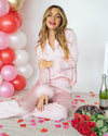 Trisha Button Down Feather Pom Pom Pajama Top - Candy Hearts Pink