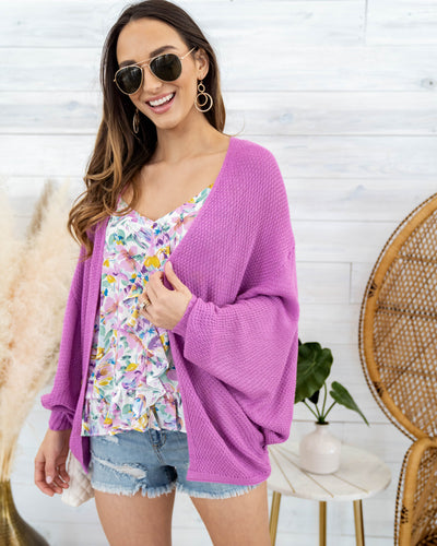 Elodie Lightweight Knit Dolman Sleeve Cardigan - Orchid