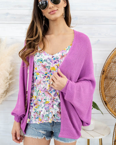 Elodie Lightweight Knit Dolman Sleeve Cardigan - Orchid