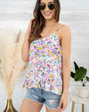 Emma Floral Ruffle Tank - Orchid