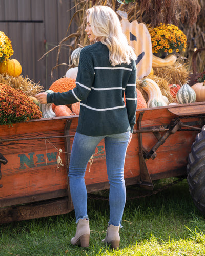 Autumn Breeze Striped Sweater - Forest Green