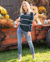 Autumn Breeze Striped Sweater - Forest Green