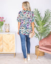 Burst Into Bloom Floral V-Neck Blouse - Hunter Green