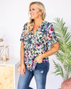 Burst Into Bloom Floral V-Neck Blouse - Hunter Green