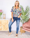 Burst Into Bloom Floral V-Neck Blouse - Hunter Green