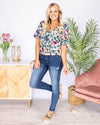 Burst Into Bloom Floral V-Neck Blouse - Hunter Green