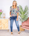 Burst Into Bloom Floral V-Neck Blouse - Hunter Green
