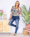 Burst Into Bloom Floral V-Neck Blouse - Hunter Green