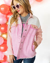 Kimberly Color Block Pocketed Denim Jacket - Pink Multi