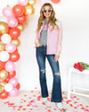 Kimberly Color Block Pocketed Denim Jacket - Pink Multi
