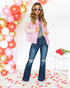 Kimberly Color Block Pocketed Denim Jacket - Pink Multi