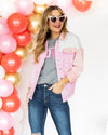 Kimberly Color Block Pocketed Denim Jacket - Pink Multi