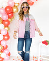 Kimberly Color Block Pocketed Denim Jacket - Pink Multi