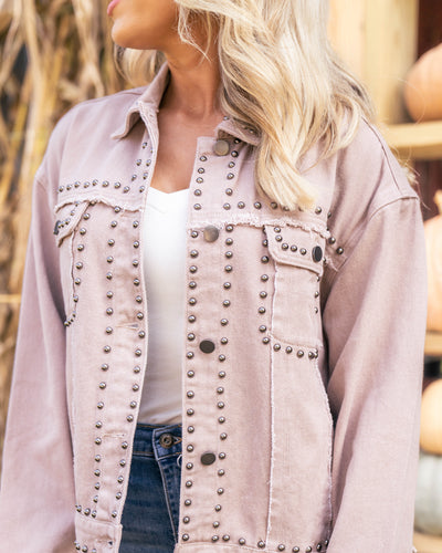 On Edge Denim Studded Jacket - Mocha