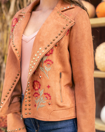Carmen Floral Studded Jacket - Camel
