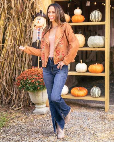 Carmen Floral Studded Jacket - Camel