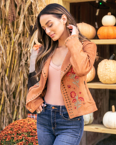 Carmen Floral Studded Jacket - Camel
