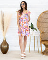 Jean V-Neck Floral Flutter Sleeve Babydoll Dress - Orchid Multi