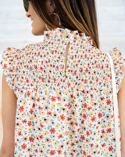 Bonnie Smocked Ditsy Floral Tank - Off White
