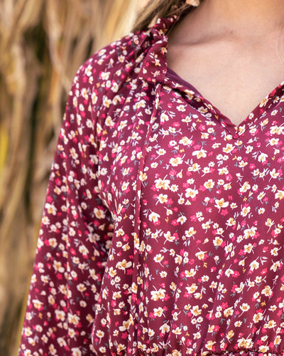 Autumn Delight Floral Dress - Burgundy
